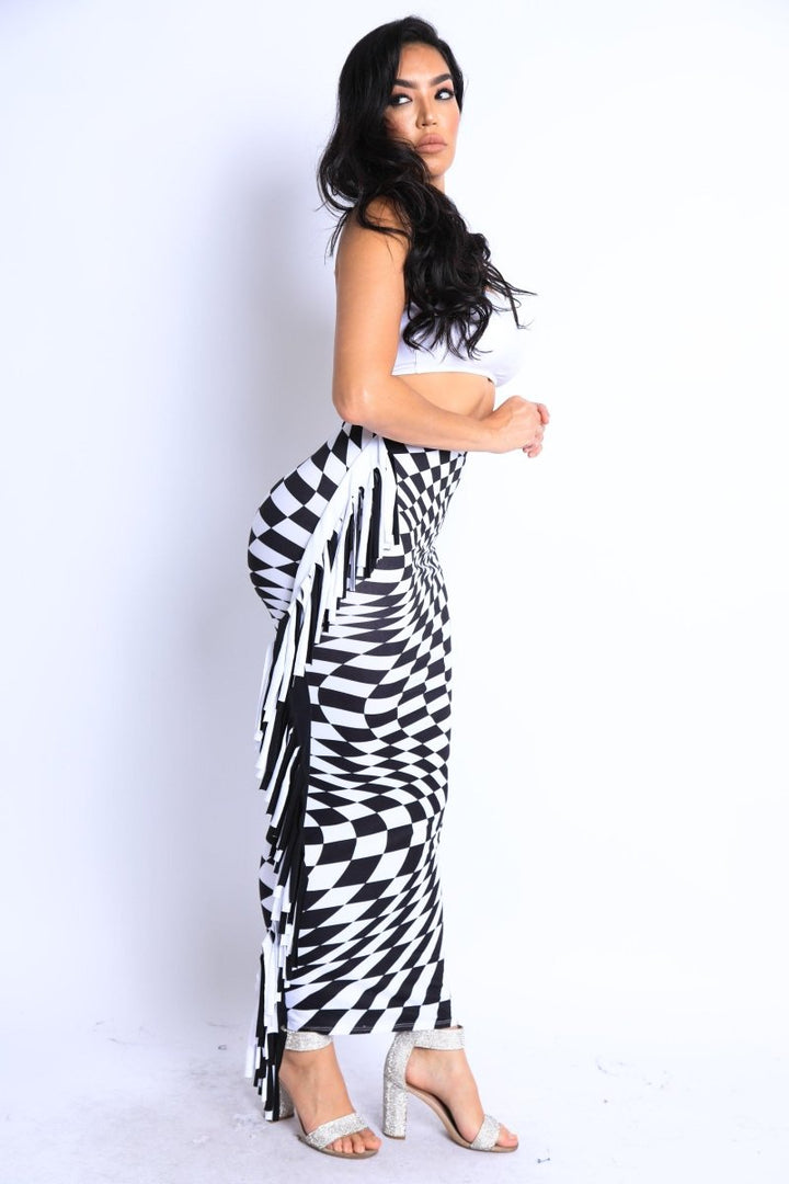 Checkered Elastic High Waist Stretch Bodycon Maxi Pencil Skirt - Brand My Case