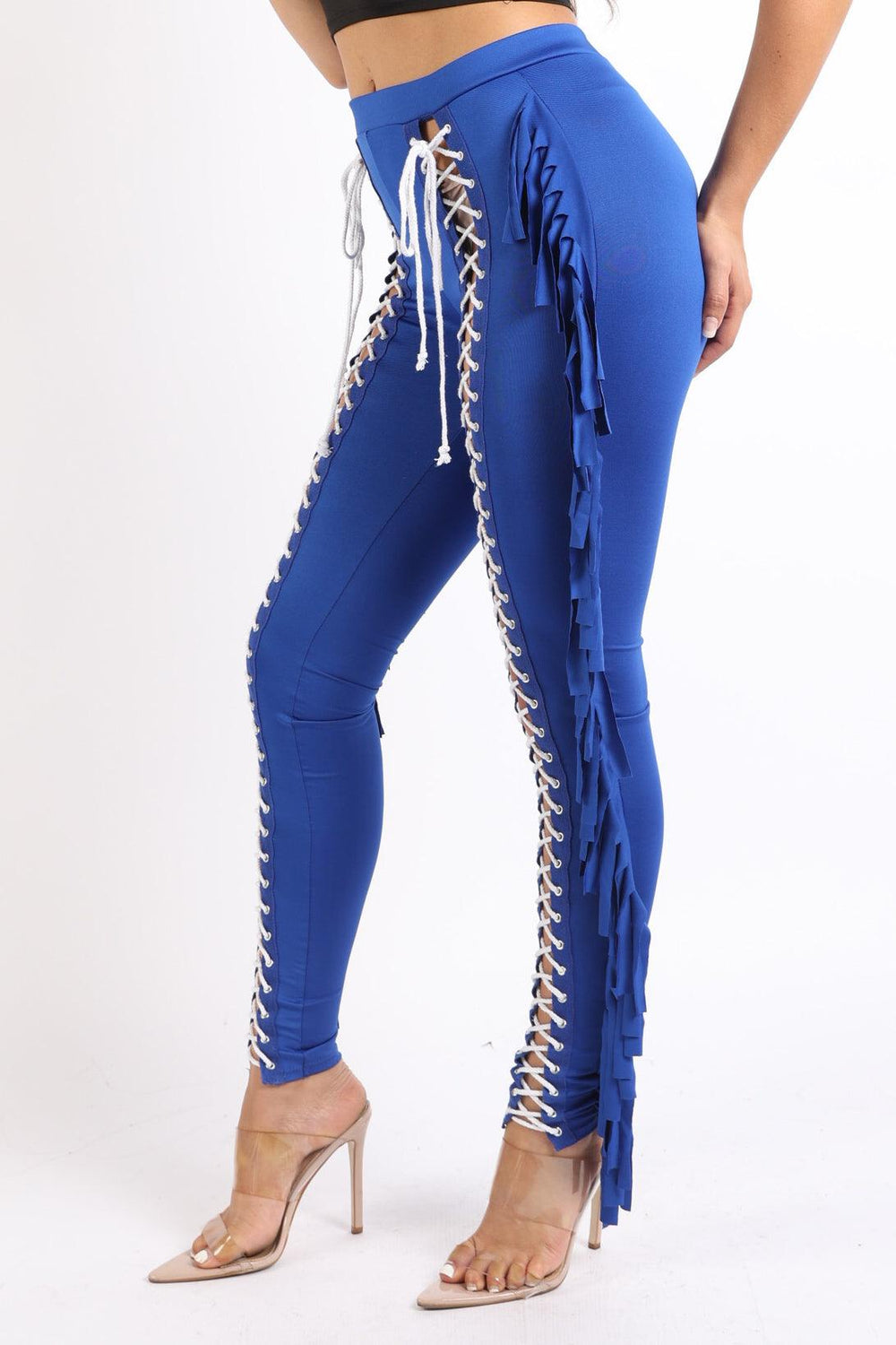 Chic Lace up Detailed Fringe Tassel Pants Leggings ROYAL - Brand My Case