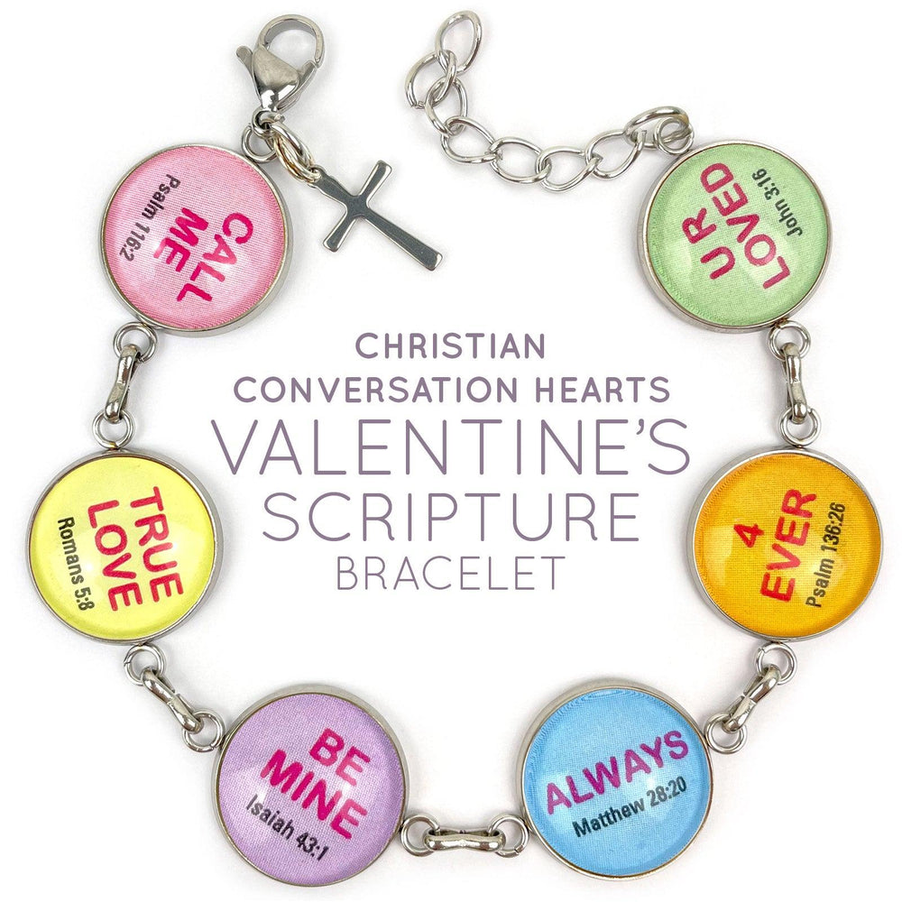 Christian Conversation Hearts Valentine's Scripture Bracelet – Glass - Brand My Case