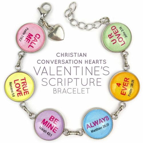 Christian Conversation Hearts Valentine's Scripture Bracelet – Glass - Brand My Case