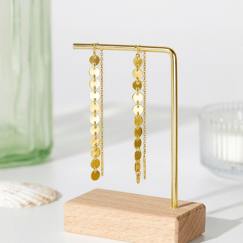 Coin Threader Earrings, Long Chain Earrings, Chain Drop Earrings - Brand My Case