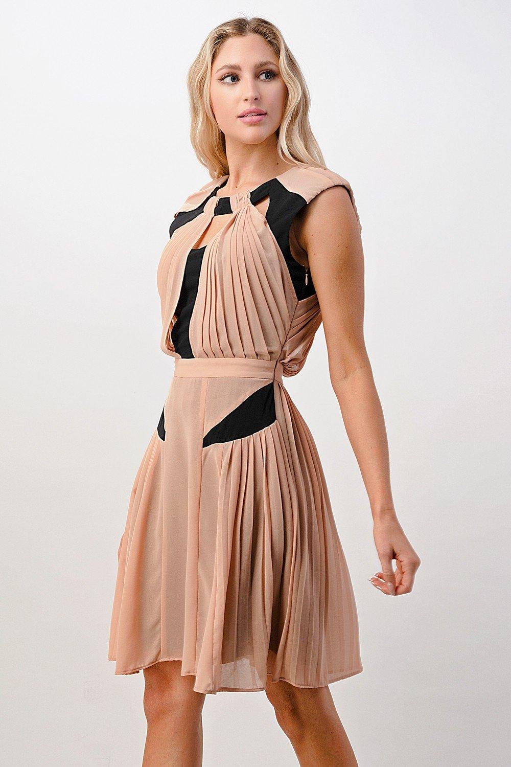 Color Blocked Pleated Fashion Dress - Brand My Case