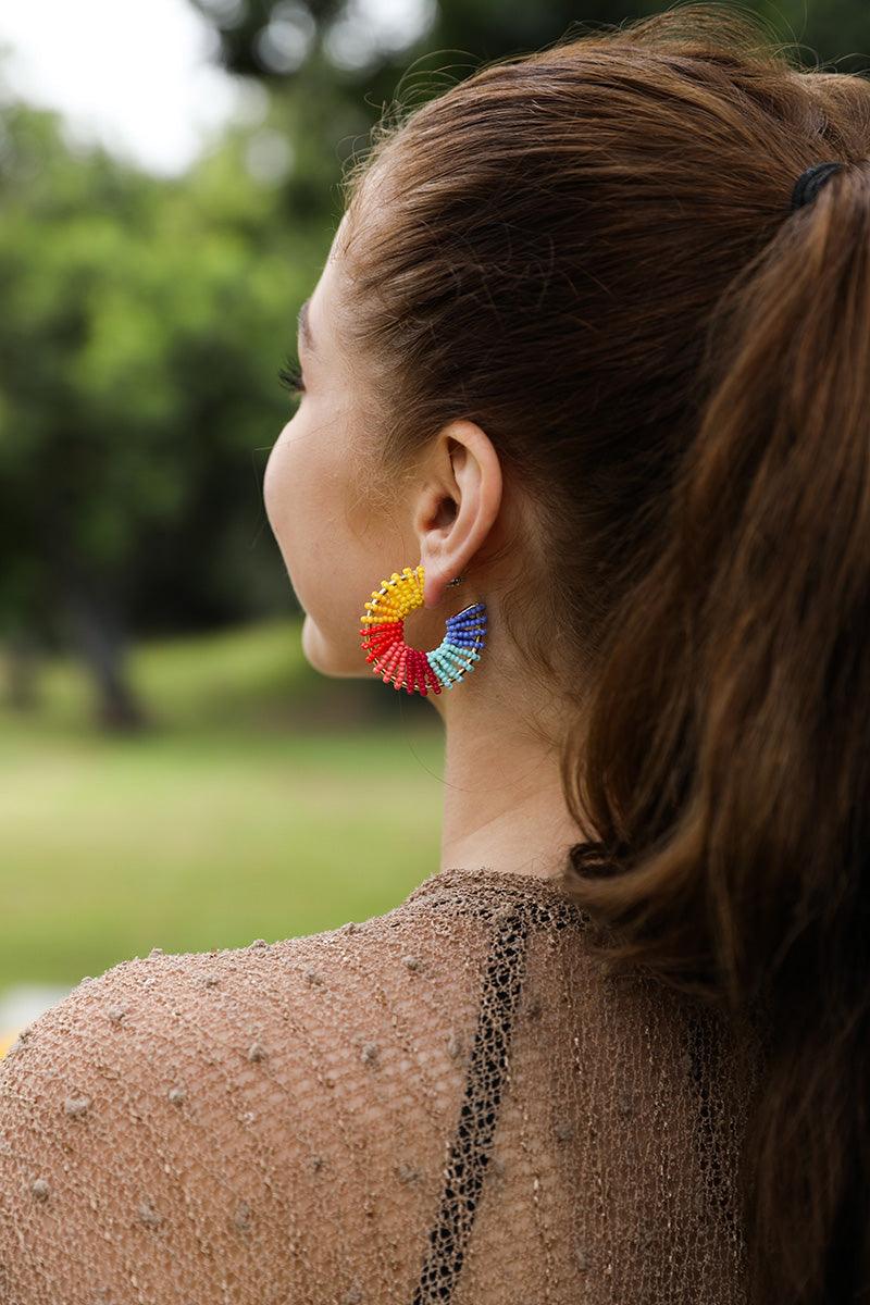 Colorful Beaded Hoop Earrings - Brand My Case