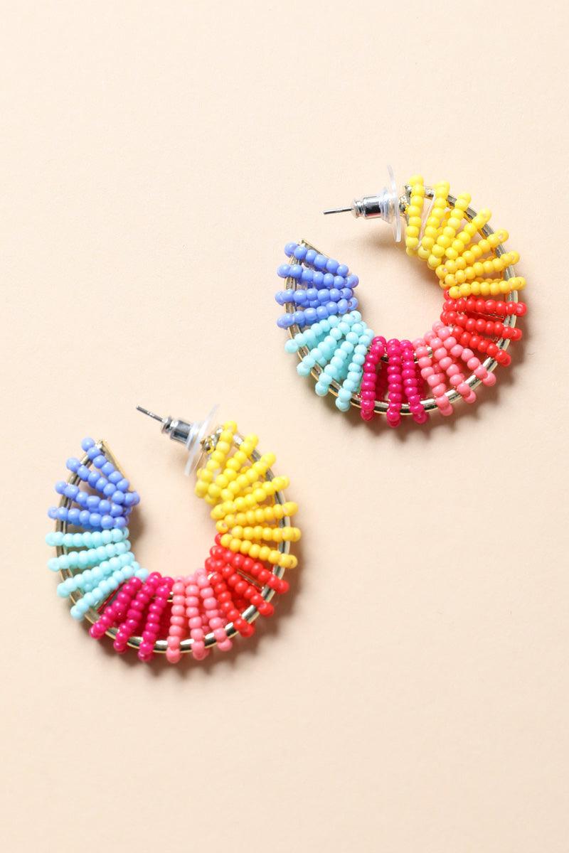 Colorful Beaded Hoop Earrings - Brand My Case