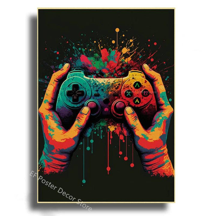 Colorful Game Controller Wall Art - Nordic Aesthetic Poster - Vintage Painting for Gaming Room - Brand My Case