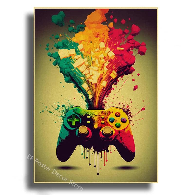Colorful Game Controller Wall Art - Nordic Aesthetic Poster - Vintage Painting for Gaming Room - Brand My Case