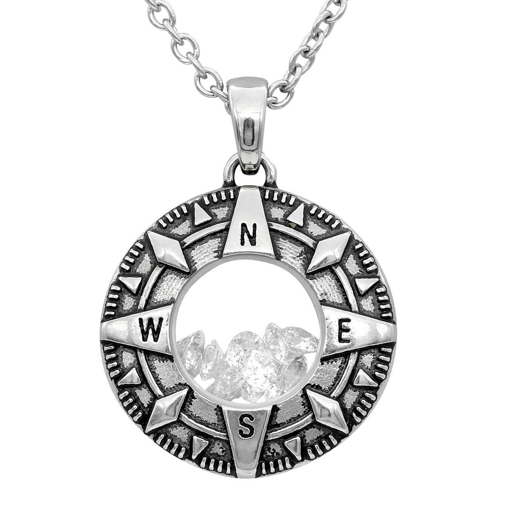 Compass Floating Charm with White Swarovski necklace - Brand My Case
