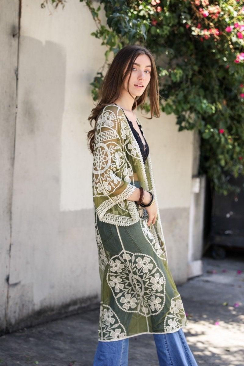 Contrast Mesh Cotton Lace Kimono - Brand My Case