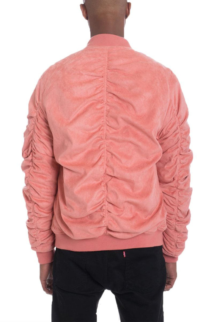 Coral Pink Faux Suede Tagged Bomber - Brand My Case