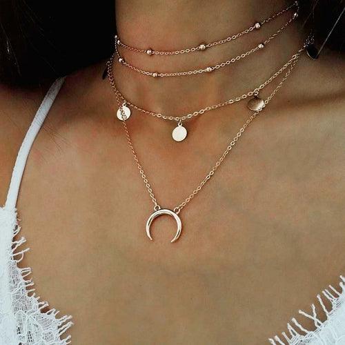 Crescent Horn Moon Layered Necklace - Brand My Case