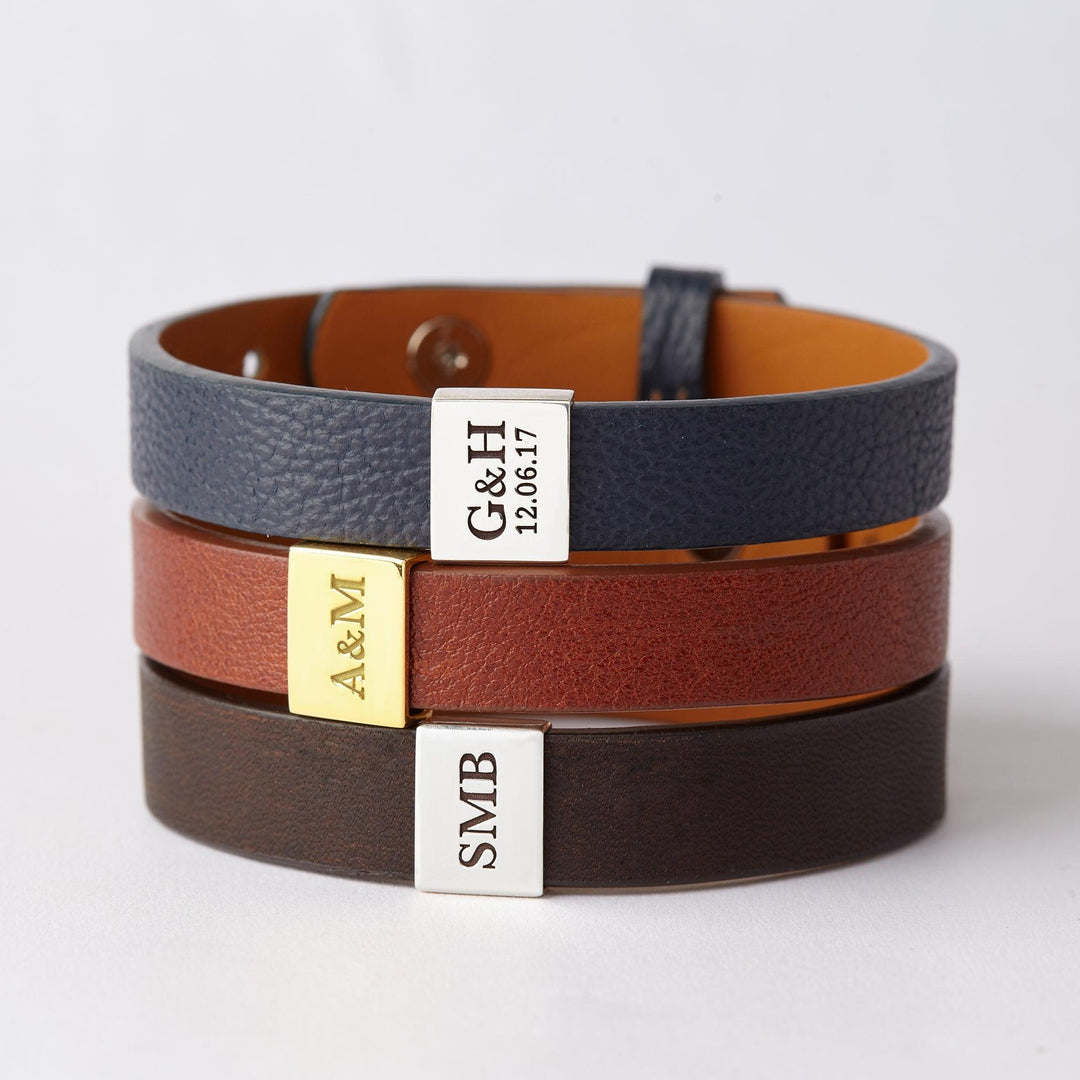 Custom Initial Leather Bracelet For Men, Couple Initials Bracelet - Brand My Case