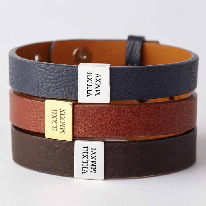 Custom Leather Bracelet Roman Numerals, Valentine Gifts for Boyfriend - Brand My Case