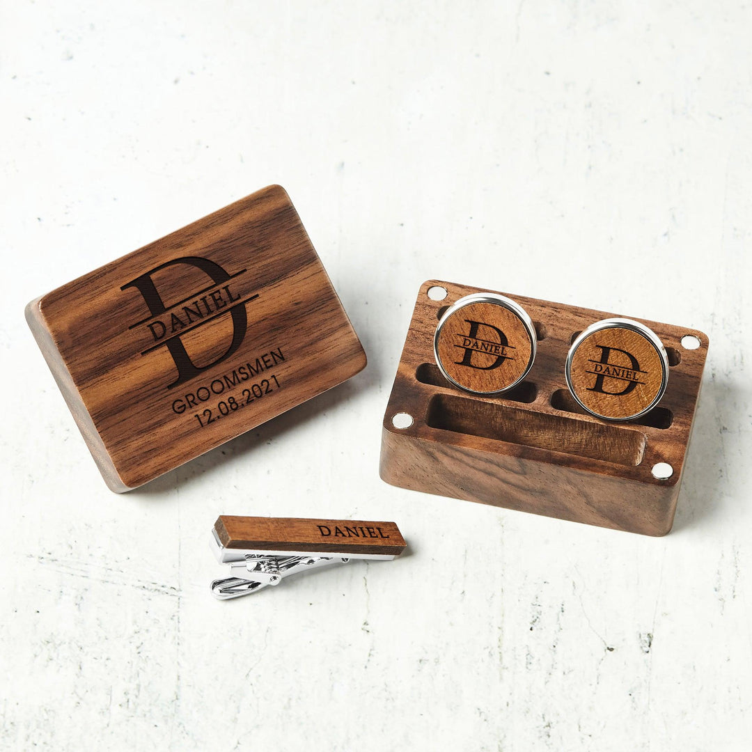 Custom Wood Cufflinks Box, Groomsmen Cufflinks, Monogram Cufflinks - Brand My Case