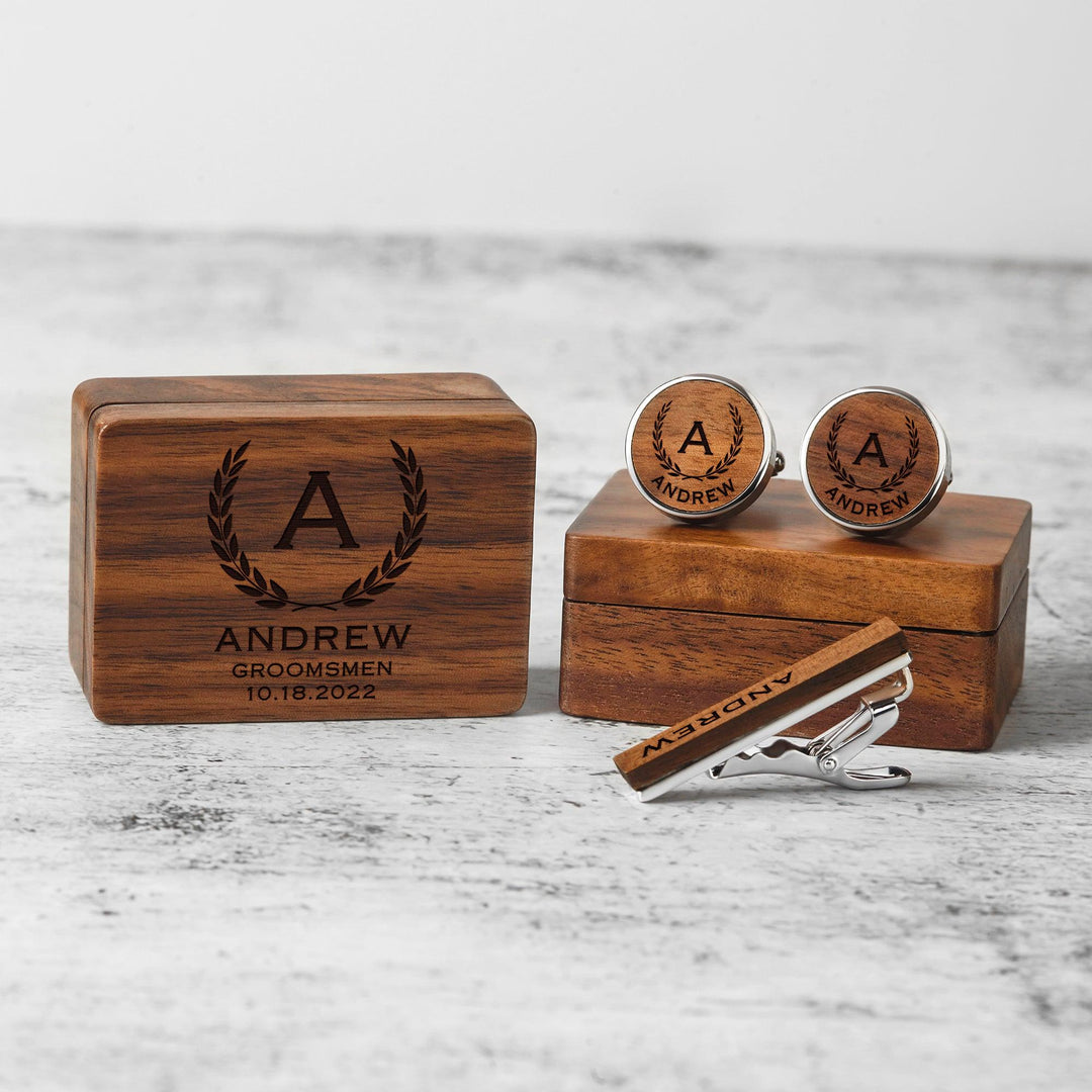 Custom Wood Cufflinks Box, Groomsmen Cufflinks, Monogram Cufflinks - Brand My Case