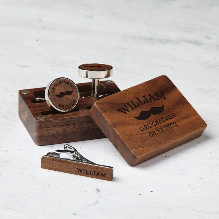 Custom Wood Cufflinks Box, Groomsmen Cufflinks, Monogram Cufflinks - Brand My Case