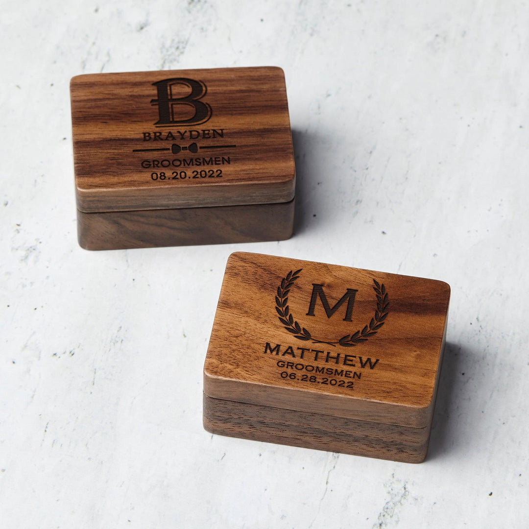 Custom Wood Cufflinks Box, Groomsmen Cufflinks, Monogram Cufflinks - Brand My Case