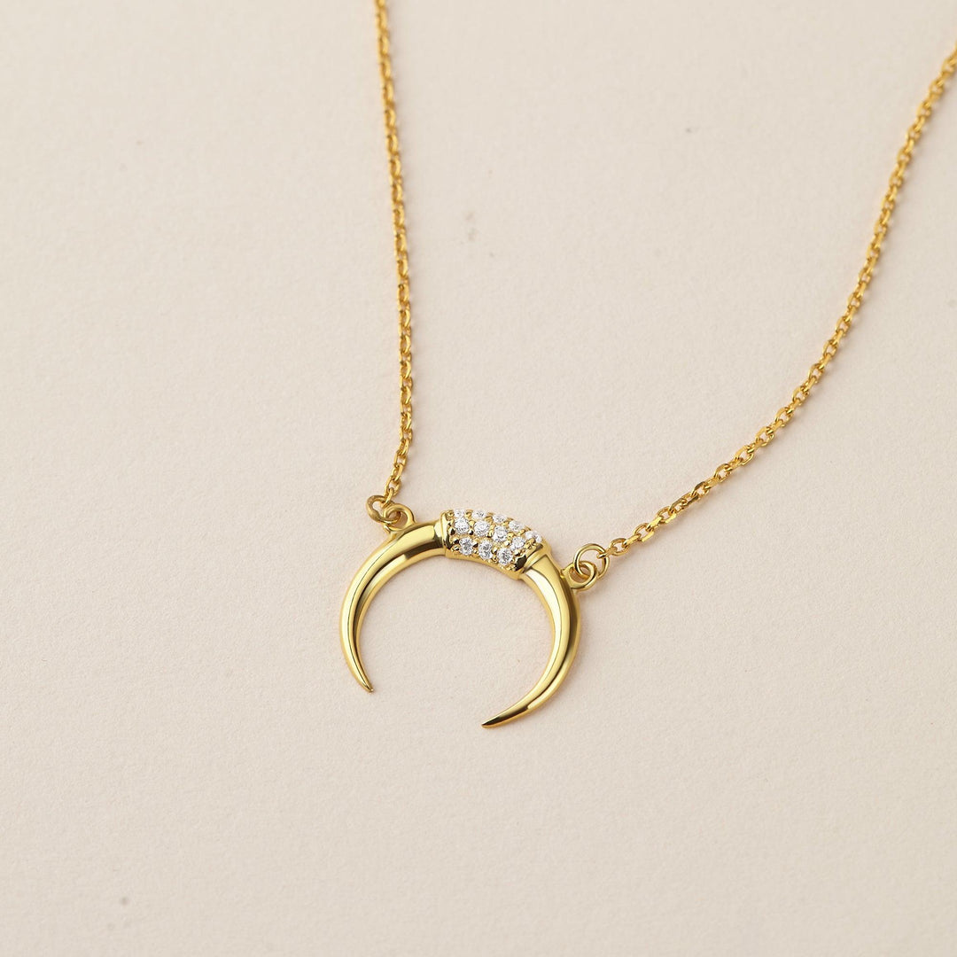 CZ Moon Necklace Horn Necklace Layering Necklace - Brand My Case