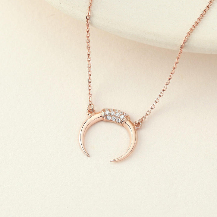 CZ Moon Necklace Horn Necklace Layering Necklace - Brand My Case