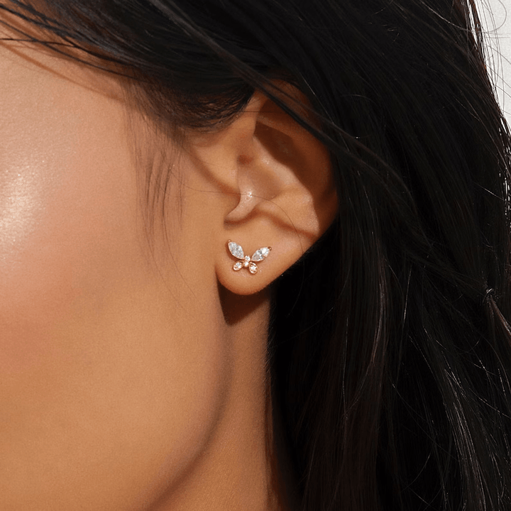 CZ Stone Butterfly Stud Earrings, Tiny Butterfly Studs - Brand My Case