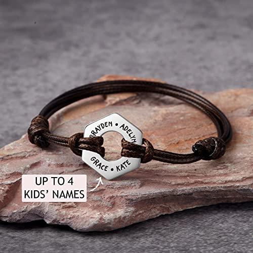 Dad Bracelet With Kids Names, Leather Mens Name Bracelet - Brand My Case