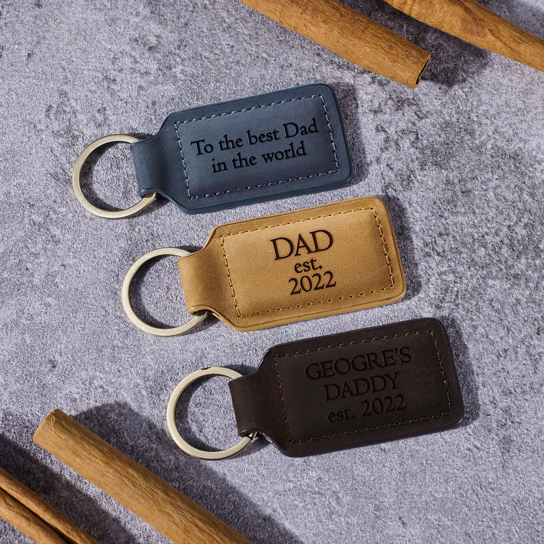 Dad EST Leather Keychain, First Time Dad Gifts - Brand My Case