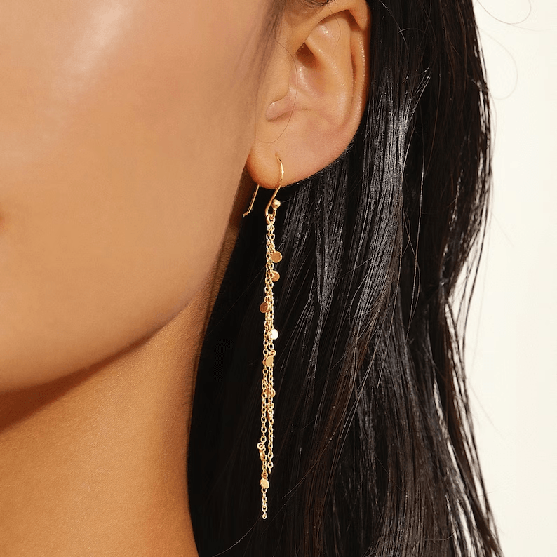 Dainty Threader Earrings, Long Chain Earrings, Gold Ear Threaders - Brand My Case