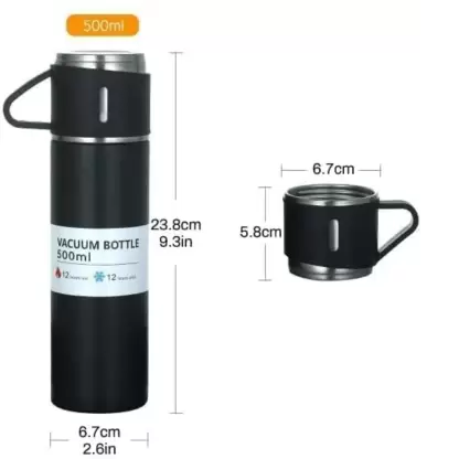 Vacuum Flask with 2 Cups Insulated Double Wall Stainless Steel Flask