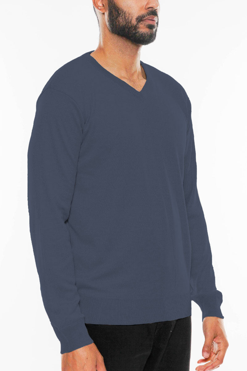Solid Vneck Knit Pullover Sweater
