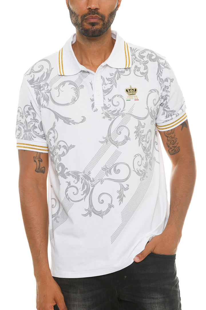 Italian Print Collared Polo Shirt