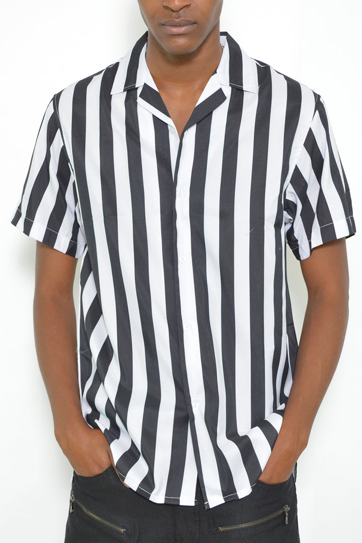 Mens Striped Print Button Down Shirt
