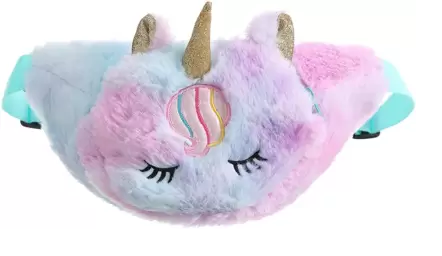 Rainbow Unicorn Plush Fuzzy Fanny Pack Waist Bag Pink