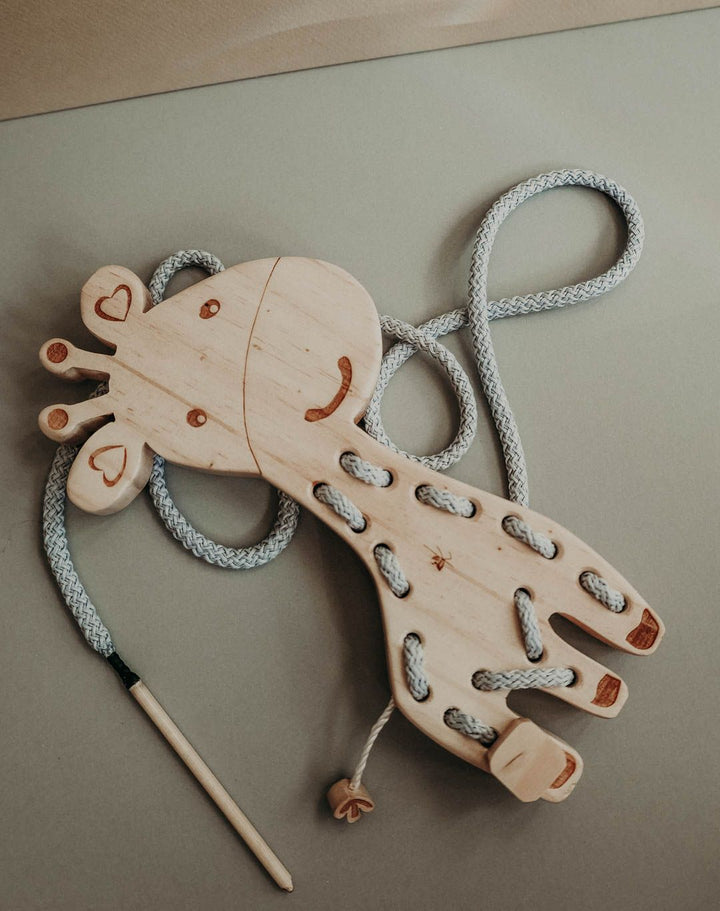Giraffe lacing toy, Wooden sewing, Montessori
