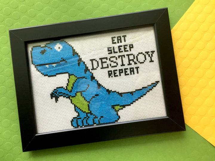 Dinosaur Destroy Counted Cross Stitch DIY KIT Intermediate