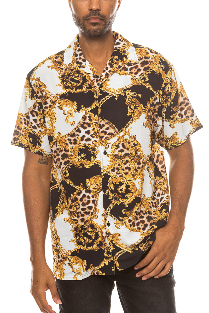 Cheetah Cuban Shirt and Denim Shorts