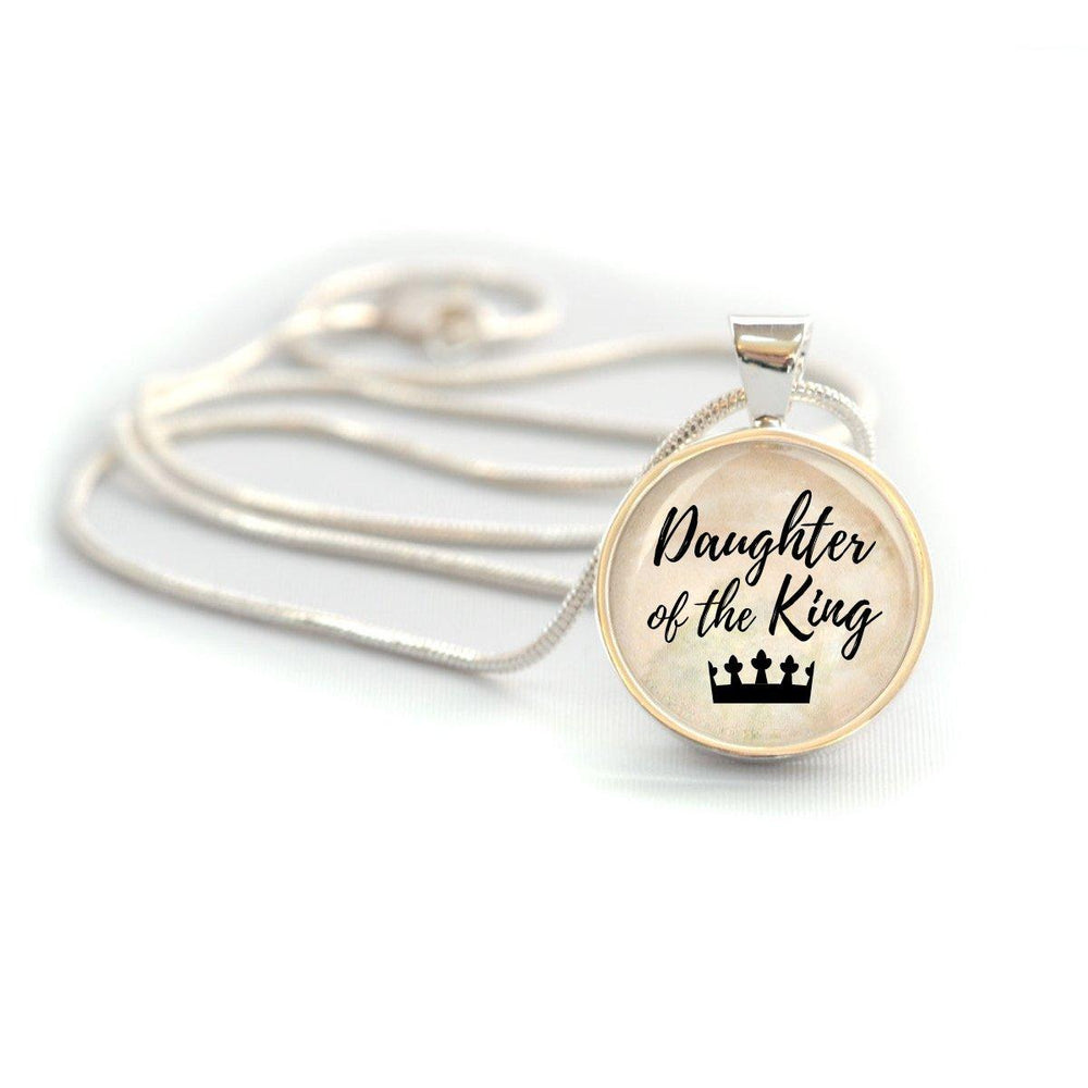 "Daughter of the King" Silver-Plated Christian Pendant Necklace (20mm) - Brand My Case