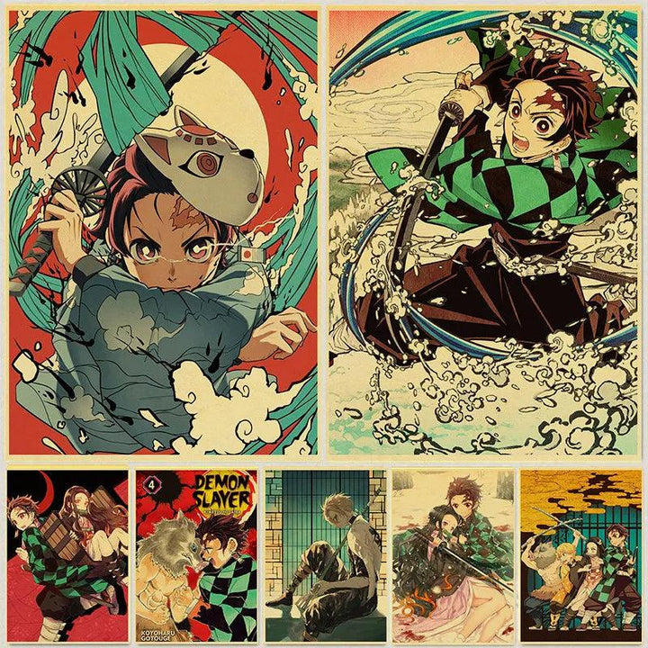 Demon Slayer: Kimetsu no Yaiba Tanjirou Nezuko Anime Poster Kraft Paper Vintage Posters Home Room Art Wall Stickers - Brand My Case