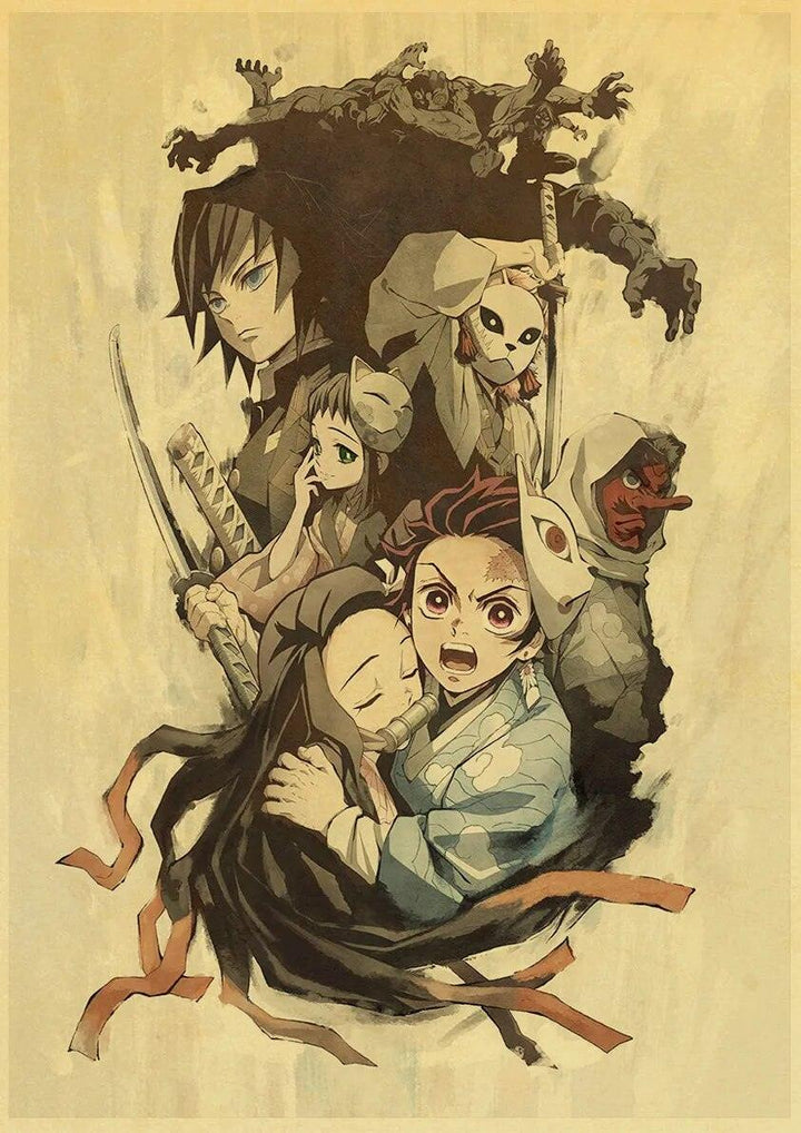 Demon Slayer: Kimetsu no Yaiba Tanjirou Nezuko Anime Poster Kraft Paper Vintage Posters Home Room Art Wall Stickers - Brand My Case