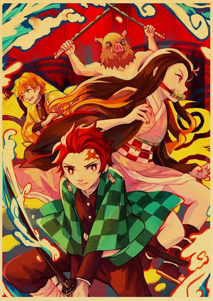 Demon Slayer: Kimetsu no Yaiba Tanjirou Nezuko Anime Poster Kraft Paper Vintage Posters Home Room Art Wall Stickers - Brand My Case