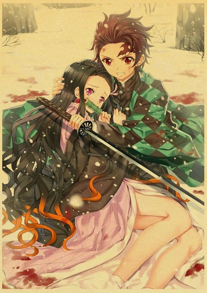 Demon Slayer: Kimetsu no Yaiba Tanjirou Nezuko Anime Poster Kraft Paper Vintage Posters Home Room Art Wall Stickers - Brand My Case