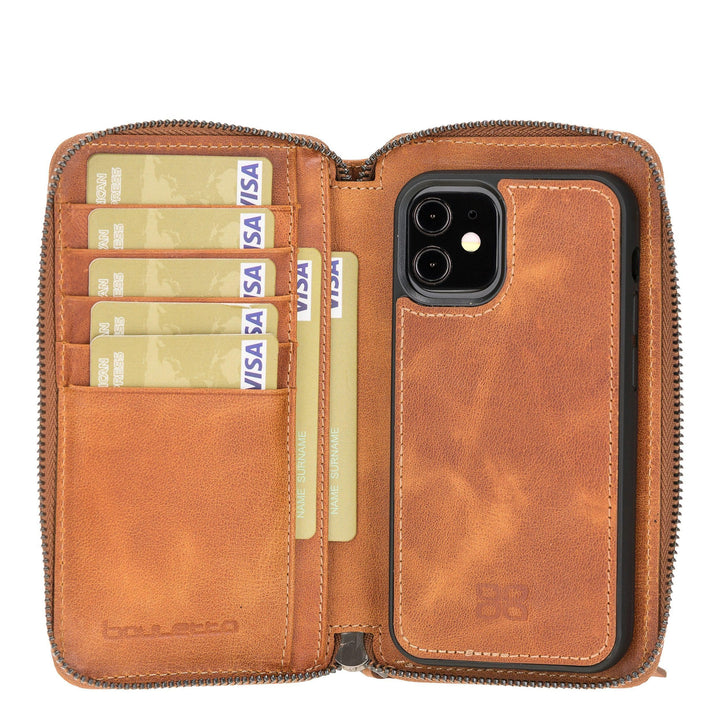 Detachable Leather Zipper Wallet Cases for Apple iPhone 12 Series - Brand My Case