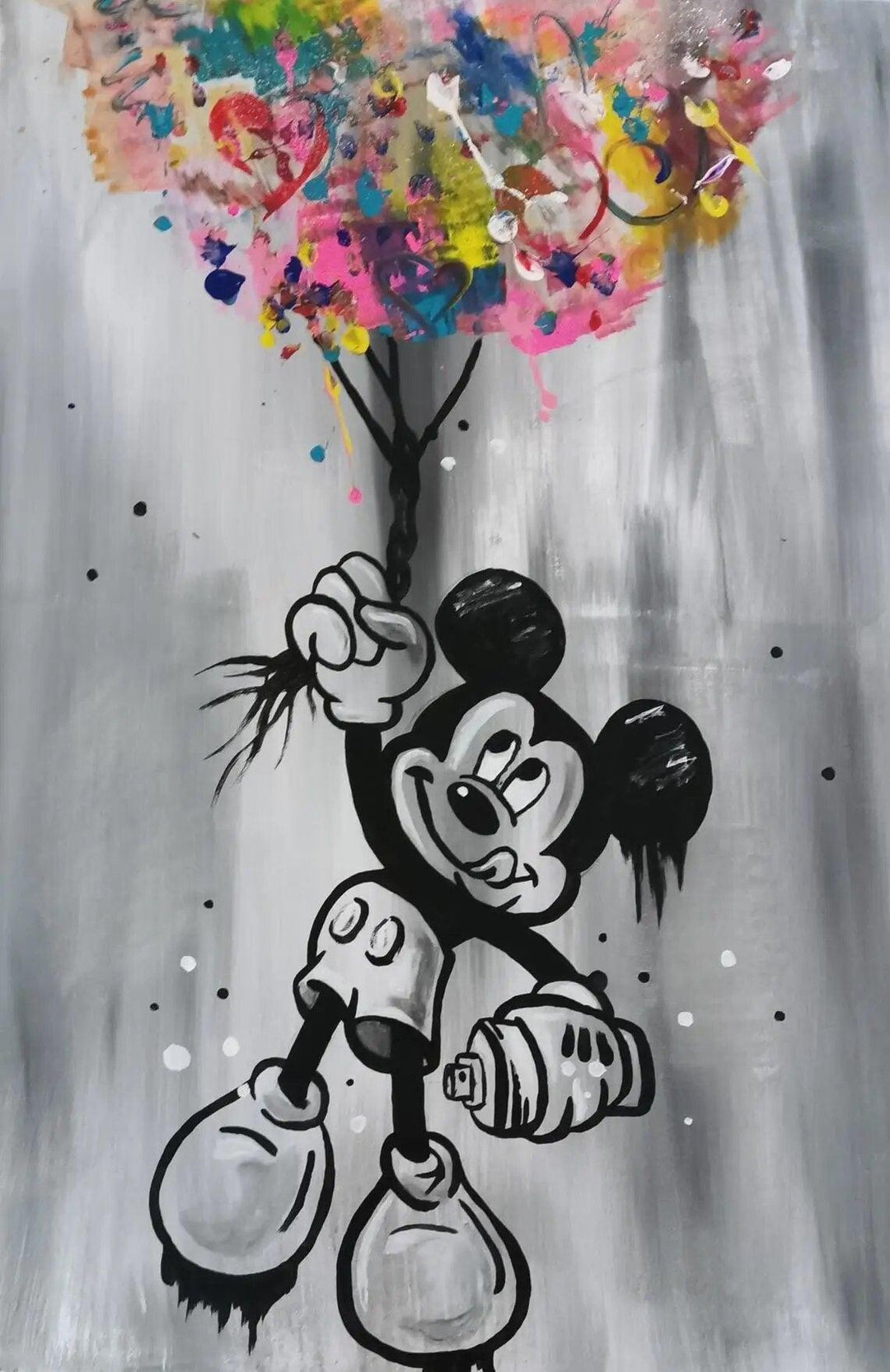 Disney Anime Poster Street Graffiti Art Painting Pop Art Canvas Print Wall Art Mickey Mouse with Colors Balloon Picture Kid Room - Brand My Case