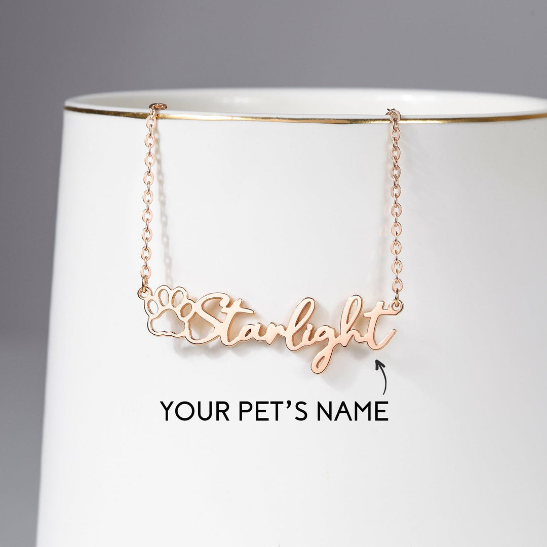 Dog Name Necklace, Cat Mom Gift, Pet Paw Necklace, Pet Lover Gift - Brand My Case