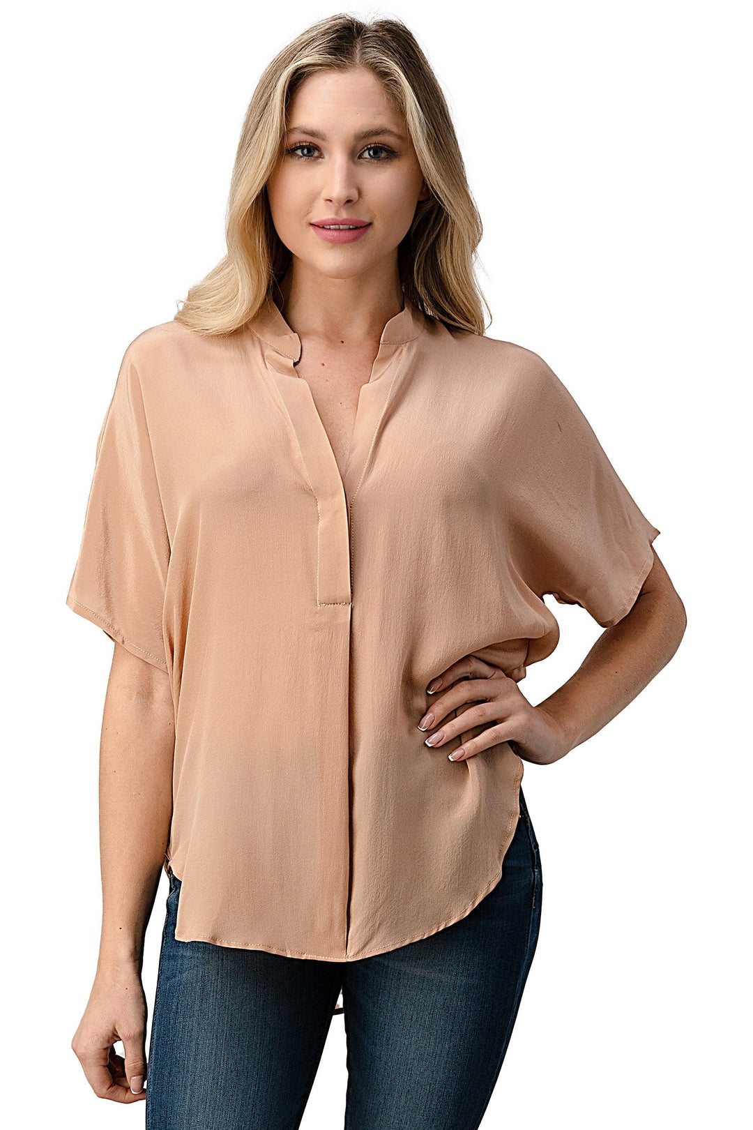 Dolman Sleeve Silk Solid Blouse Top - Brand My Case