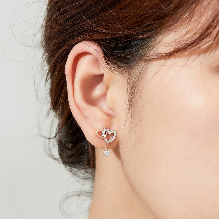 Double Heart Link Earrings, Silver Heart Earrings, Stone Heart Jewelry - Brand My Case