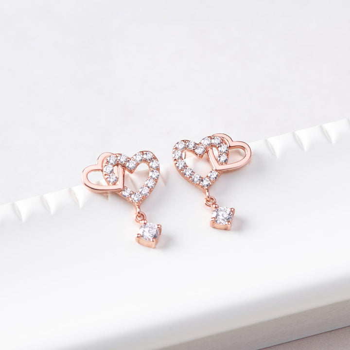 Double Heart Link Earrings, Silver Heart Earrings, Stone Heart Jewelry - Brand My Case