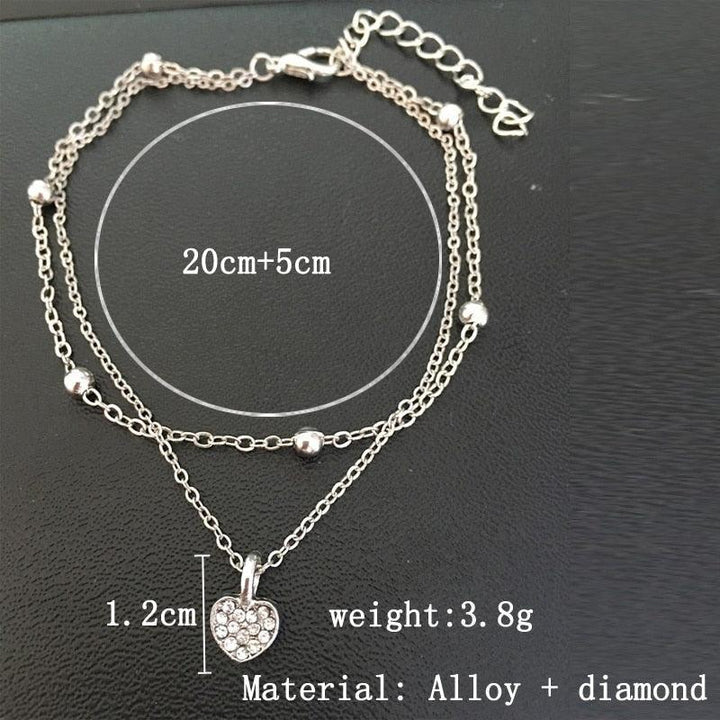 Double Silver Ankle Chain Heart Ankle Bracelet Festival Jewellery - Brand My Case