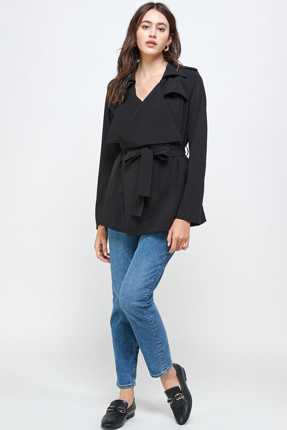 Draped Collar Trench Coat Jacket Top - Brand My Case