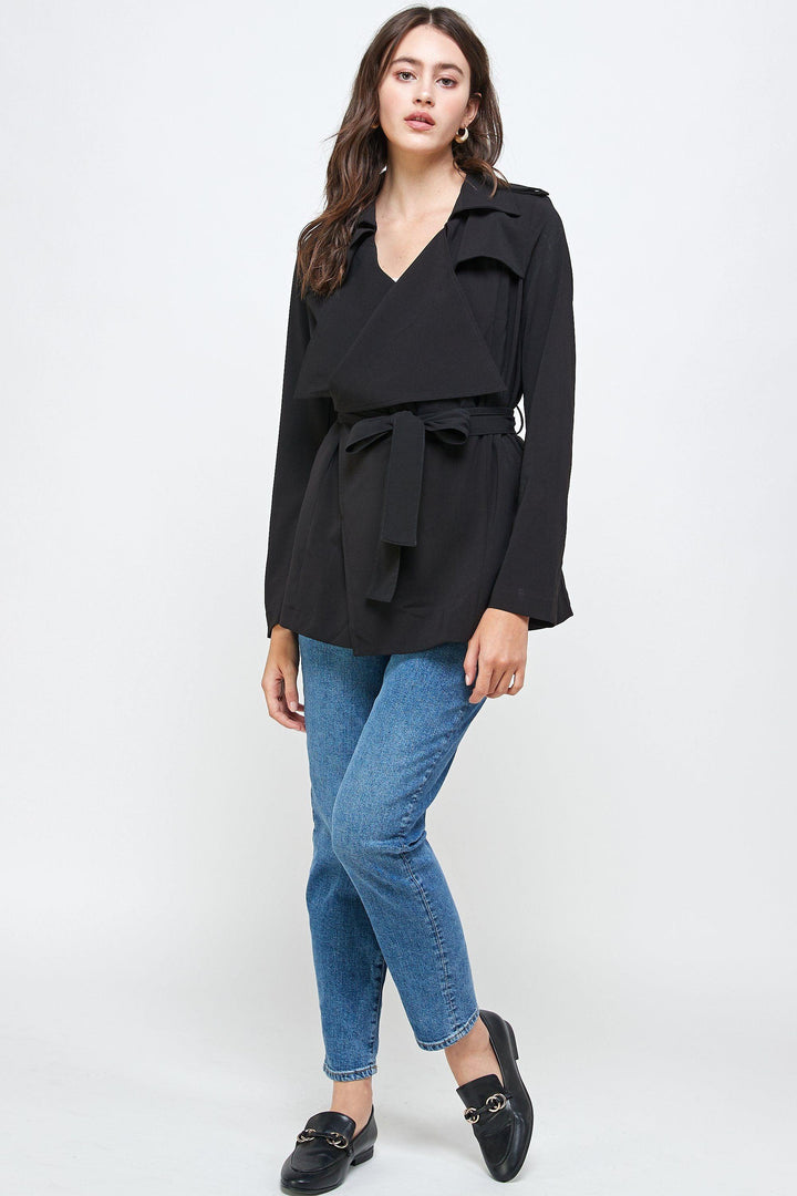 Draped Collar Trench Coat Jacket Top - Brand My Case