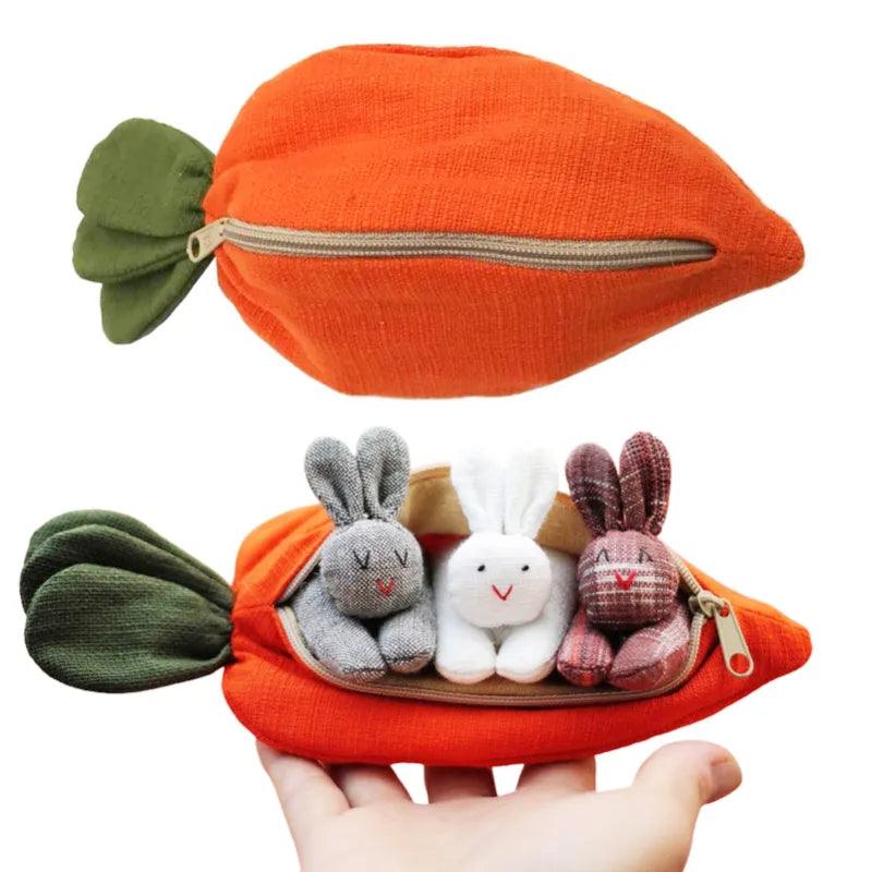 Easter Mini Plush Bunny Doll 3 Bunnies In Carrot Purse Toy Easter Decorations Cute Rabbits Portable Bag For Children Gifts Home - Brand My Case