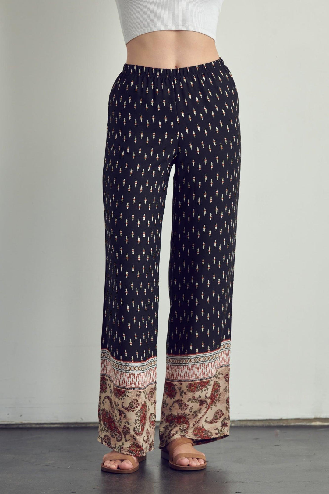 Elastic waist palazzo pants in ethnic print - Brand My Case